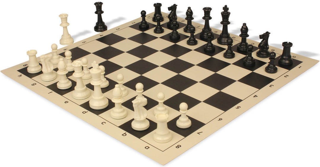 Standard Club Easy-Carry Plastic Chess Set Black & Ivory Pieces with Vinyl Rollup Board - Black