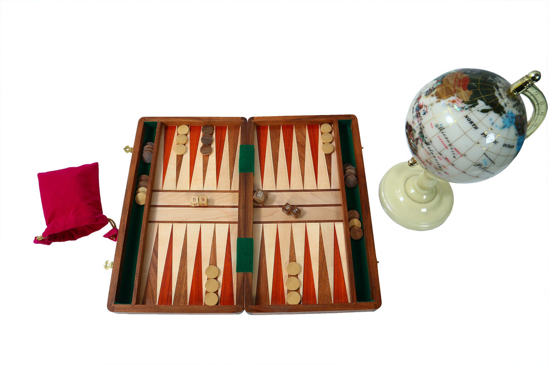 Planche de backgammon en bois dur exotique massif 14x14 pouces