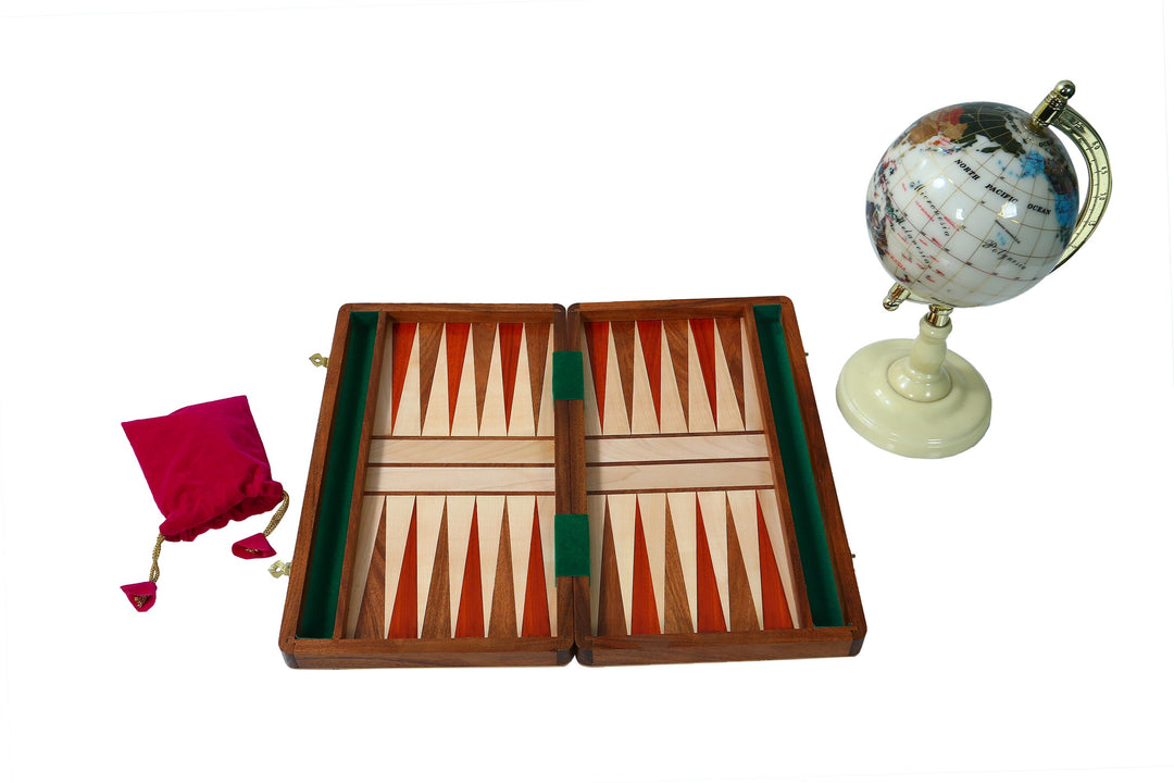 Planche de backgammon en bois dur exotique massif 14x14 pouces