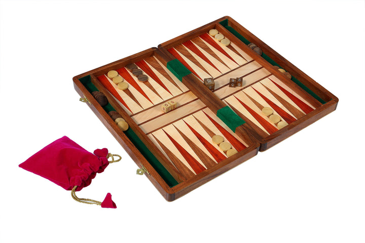 Planche de backgammon en bois dur exotique massif 14x14 pouces