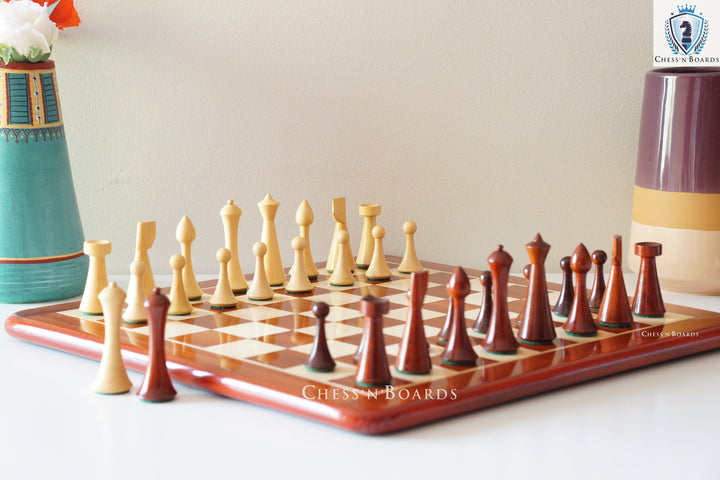 Combo Chess Set | Reproduced Hermann Ohme/Danish Modern/ Minimalist Style Chess Pcs with Padauk Chess Board - Chess'n'Boards