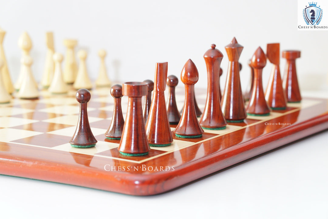 Combo Chess Set | Reproduced Hermann Ohme/Danish Modern/ Minimalist Style Chess Pcs with Padauk Chess Board - Chess'n'Boards