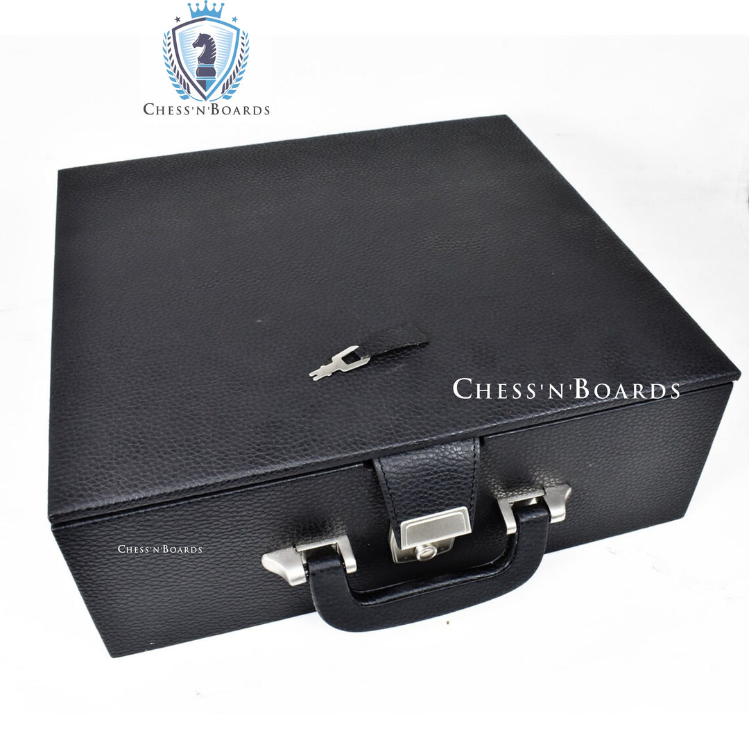 Leatherette Chess Set Storage Box Coffer with Double Tray Fixed Slots | Storage Box for Chess Pieces - Chess'n'Boards